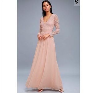 Lulu’s Awaken My Love Blush Lace Long-Sleeve Dress